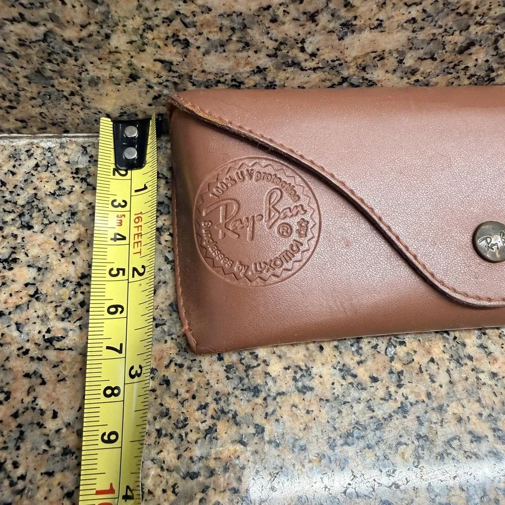 VTG Ray-Ban Brown Genuine Leather Embossed Sunglasses Case Made in Italy